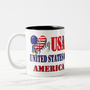 7月4日USA Tシャツラウンドステッカークラシックコフ ツートーンマグカップ