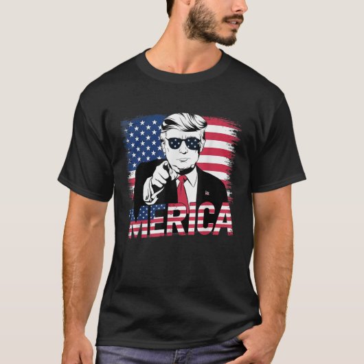 7月47日アメリカF大統領トランプメリカ4日 Tシャツ (正面)