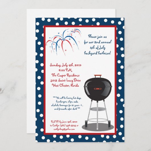 7月5日7月4日バーベキューパーティー招待状 招待状 (正面/裏面)