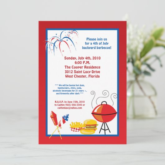 7月5日、7月4日、パーティーバーベキュー招待状 招待状 (スタンド正面)
