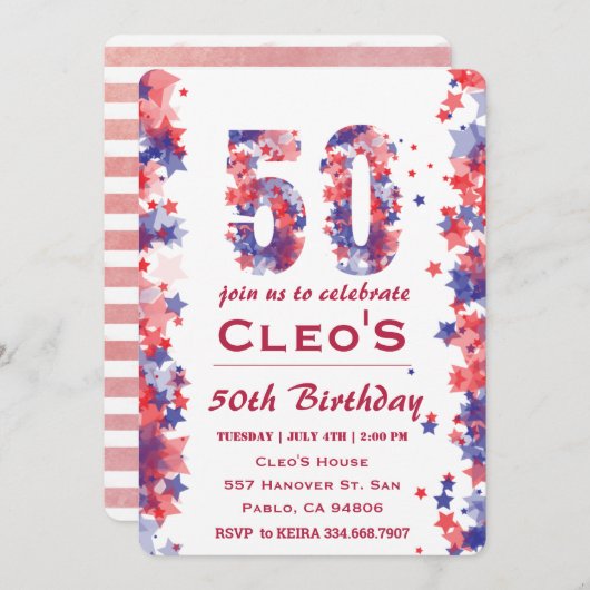 7月50日お誕生日パーティー招待状4 招待状 (正面/裏面)