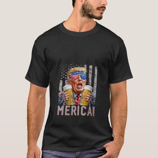 7月B日のウィメンズメリカトランプサングラスおもしろい4日 Tシャツ (正面)