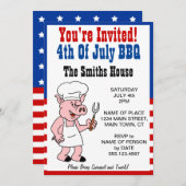 7月BBQのブタの漫画の招待されました第4 招待状 (正面/裏面)