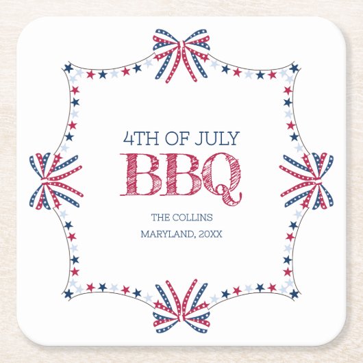 7月BBQの愛国的なバーベキュー4th夏のパーティー スクエアペーパーコースター (正面)