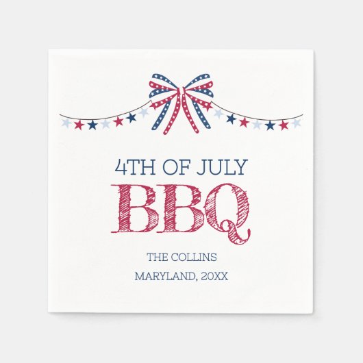 7月BBQの愛国的なバーベキュー4th夏のパーティー スタンダードカクテルナプキン (正面)