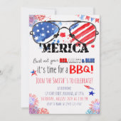 7月BBQの愛国的な赤と青4日 招待状 (正面)