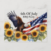 7月BBQの愛国的な4番目のパーティー インビテーションポストカード (正面)