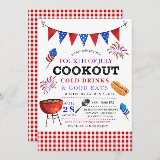 7月BBQの招待状の第4 招待状 (正面/裏面)