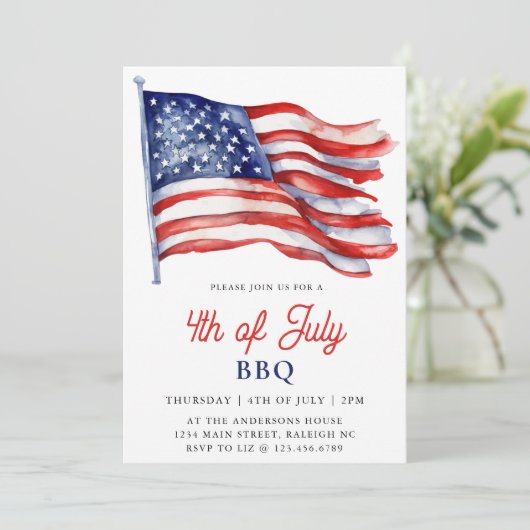 7月Bbqパーティーの愛国的アメリカ国旗4日 招待状 (スタンド正面)