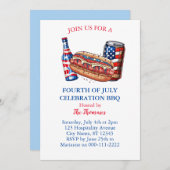 7月BBQパーティーの愛国赤白と青4日 招待状 (正面/裏面)