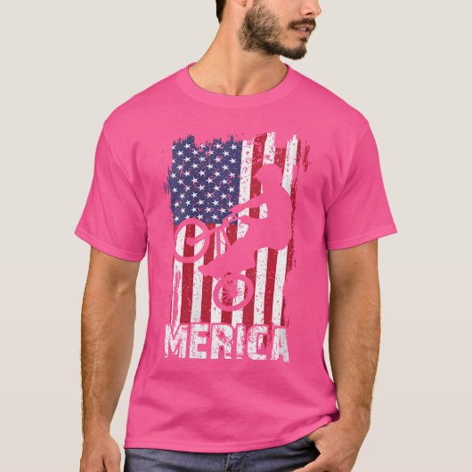 7月Bmxライドアメリカ国旗PatrioticのWo Merica 4th Of July Tシャツ (正面)
