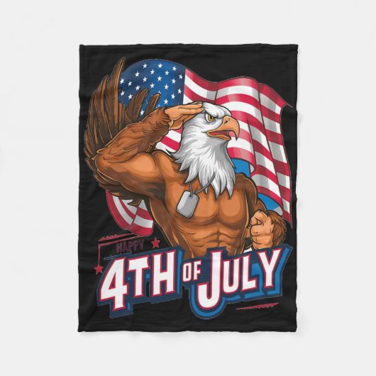 7月Byldイーグルアメリカ国旗Indの愛国的な4日 フリースブランケット (正面)