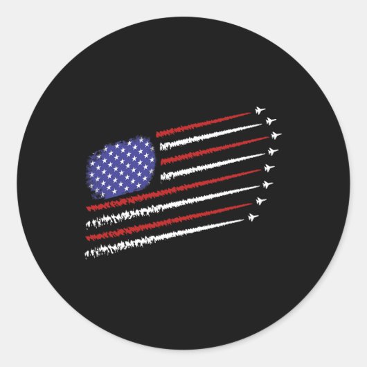 7月Ce米国国旗4日のジェット戦闘機 ラウンドシール (正面)