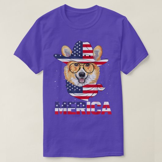 7月Corgi 4日Merica Corgi Dog USA国旗のインディペ Tシャツ (デザイン正面)