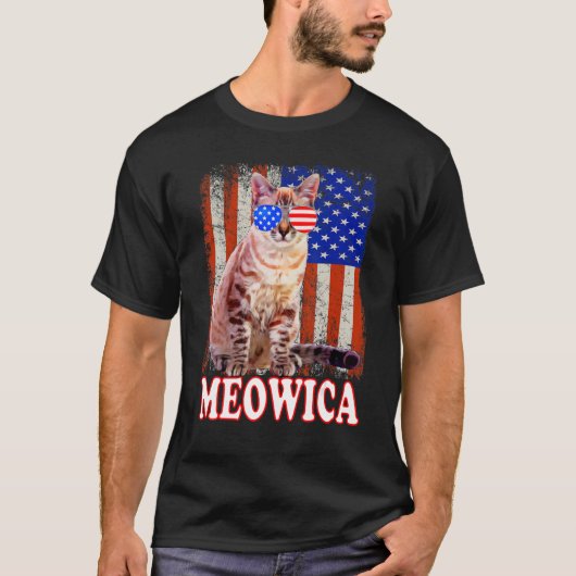 7月Meowicaアメリカ合衆国国旗MのCat 4番 Tシャツ (正面)