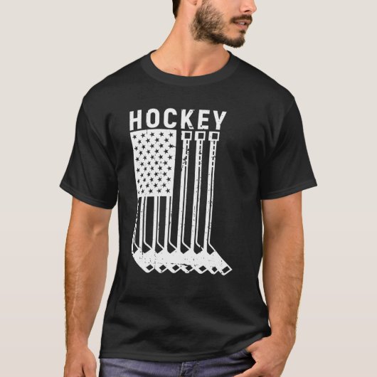 7月P日の米国国旗アイスホッケーアパレル4日 Tシャツ (正面)