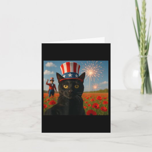 7月Patriotiの4日に自撮り花火を話す猫 カード (正面)