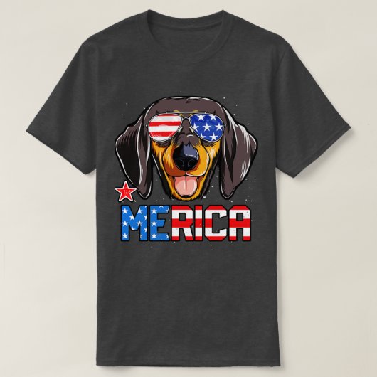 7月TキッズボーイズドッグパップのダックスシュントMerica 4th Tシャツ (デザイン正面)