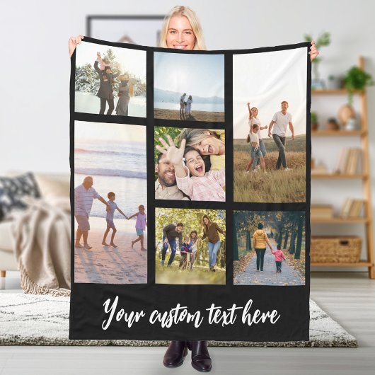 7枚のパーソナライズされた写真コラージュ フリースブランケット