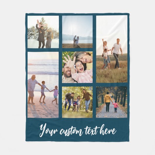 7枚のパーソナライズされた写真コラージュ フリースブランケット (正面)