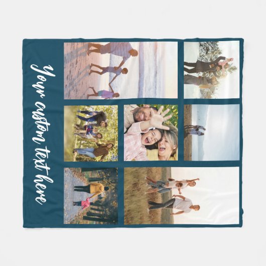 7枚のパーソナライズされた写真コラージュ フリースブランケット (正面(横))
