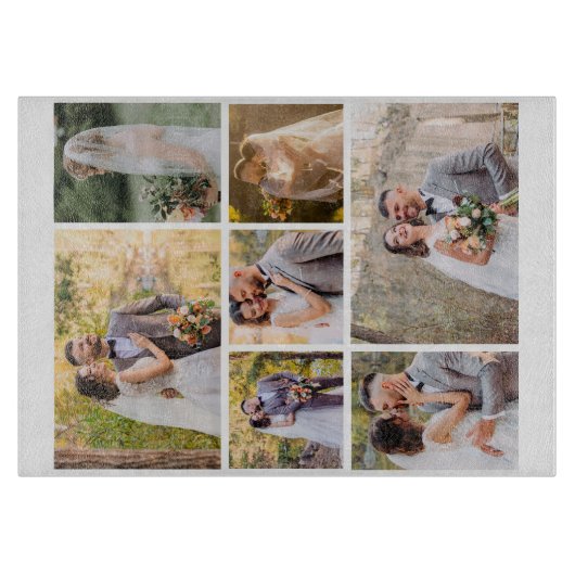 7枚の写真のコラージュ結婚を作成 カッティングボード (正面)