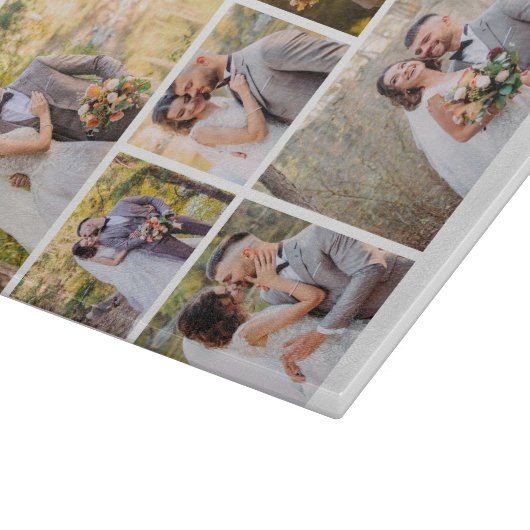7枚の写真のコラージュ結婚を作成 カッティングボード (角)