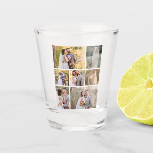 7枚の写真のコラージュ結婚を作成 ショットグラス (正面)