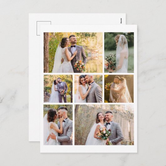 7枚の写真のコラージュ結婚を作成 シーズンポストカード (正面/裏面)