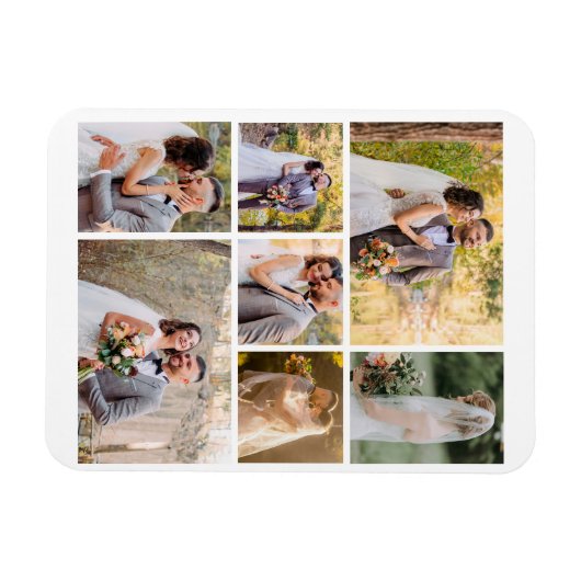 7枚の写真のコラージュ結婚を作成 マグネット (横)