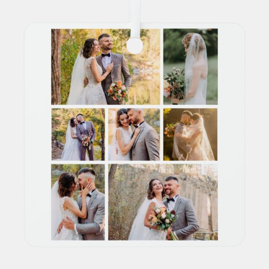 7枚の写真のコラージュ結婚を作成 メタルオーナメント (裏面)