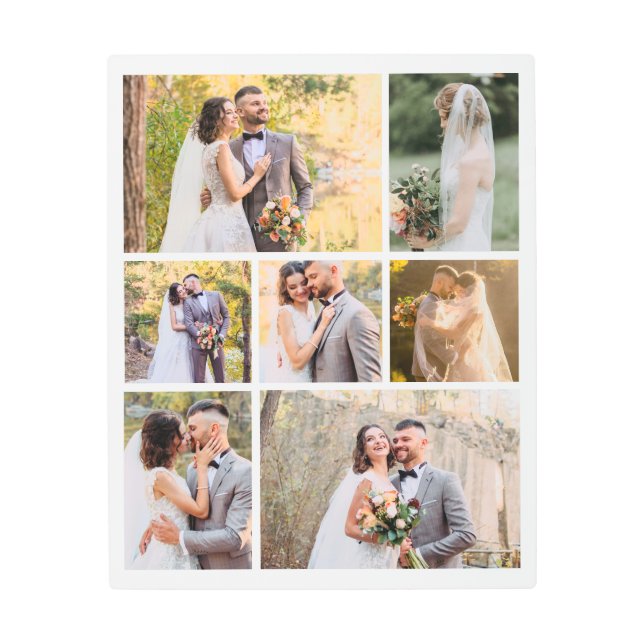 7枚の写真のコラージュ結婚を作成 メタルプリント (正面)
