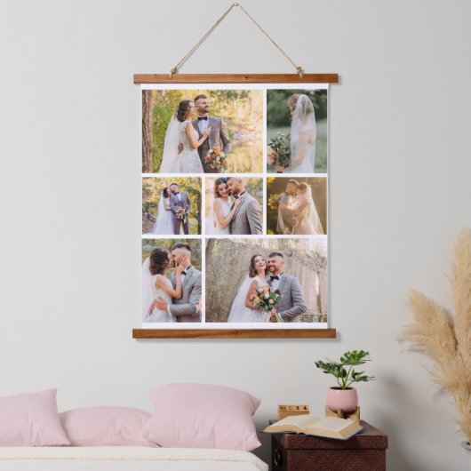 7枚の写真のコラージュ結婚を作成 吊り下げ型タペストリー (寝室)