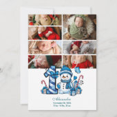 7枚の写真の青い雪だるまの最初のクリスマス シーズンカード (正面)