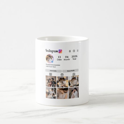 7枚の写真コラージュをデザインしよう コーヒーマグカップ (中央)