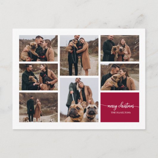7枚の写真コラージュエレガントスクリプトメリークリスマス ポストカード (正面)