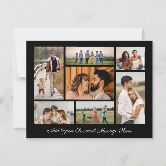 7枚の写真コラージュ 自分のメッセージを添えたグリーティングカード カード (正面)