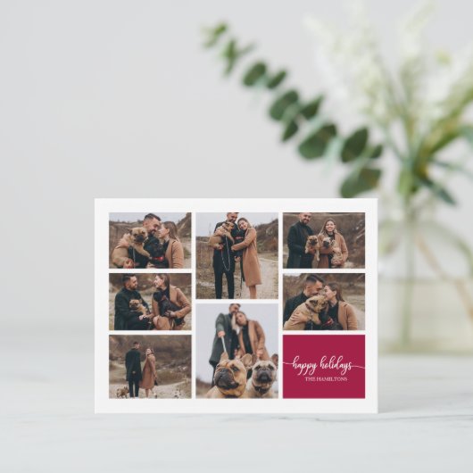 7枚の写真ハッピーホリデーズコラージュモダンクリスマス ポストカード (スタンド正面)