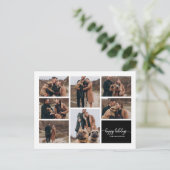 7枚の写真ハッピーホリデーモダンクリスマスブラック ポストカード (スタンド正面)