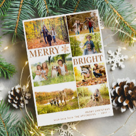 7枚の写真モダンコラージュ金ゴールドスノーフレークのクリスマス シーズンカード