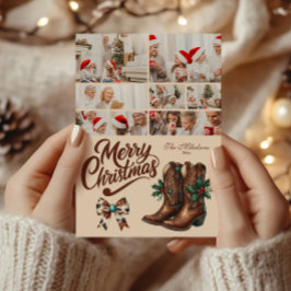 7枚の写真 西部風リボンとブーツのクリスマス シーズンカード