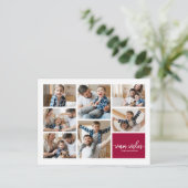 7枚の写真Warm Wishesコラージュモダンクリスマス ポストカード (スタンド正面)