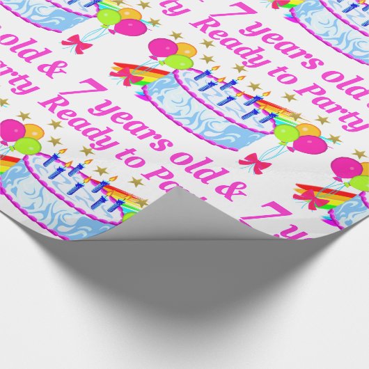 7歳と準備ができてパーティー誕生日少女 ラッピングペーパー (角)