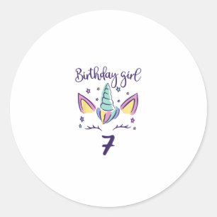 7歳になりました ユニコーン 誕生日 女の子 T- ラウンドシール