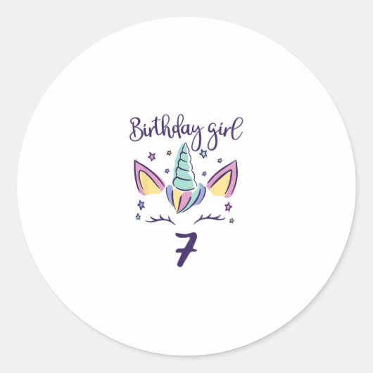 7歳になりました ユニコーン 誕生日 女の子 T- ラウンドシール (正面)
