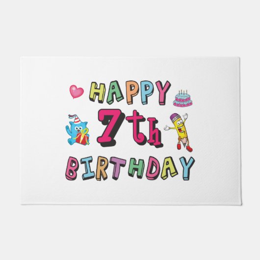 7歳のお誕生日おめでとう! 7歳の子供にぴったり ドアマット (正面)