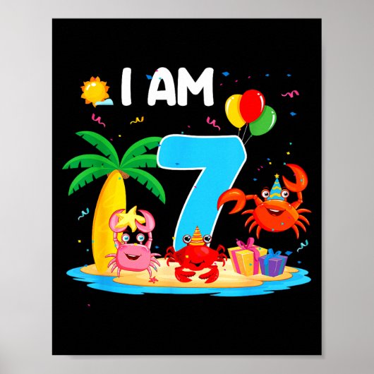 7歳のかに好きさん 7歳の誕生日 海 カニのイラスト ポスター (正面)