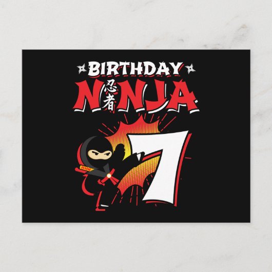 7歳のコミックスタイルの忍者 7歳の誕生日 ポストカード (正面)