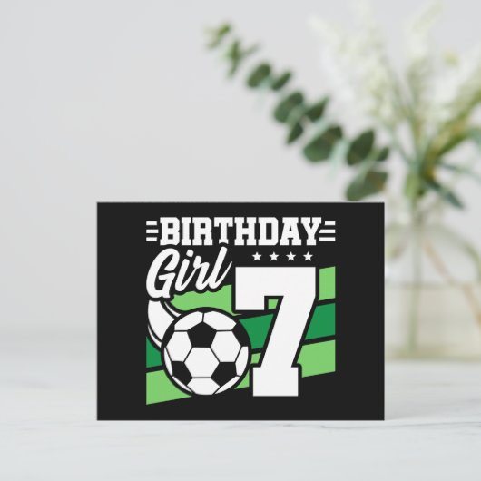 7歳のサッカーパーティー 誕生日 女の子 ポストカード (スタンド正面)