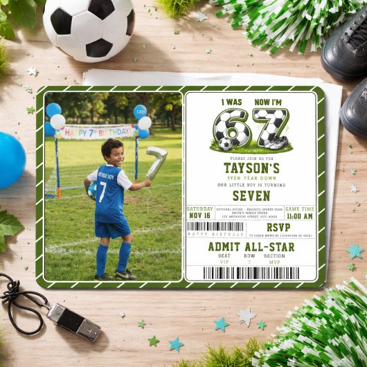 7歳のサッカー誕生日 - オールスターパーソン 招待状